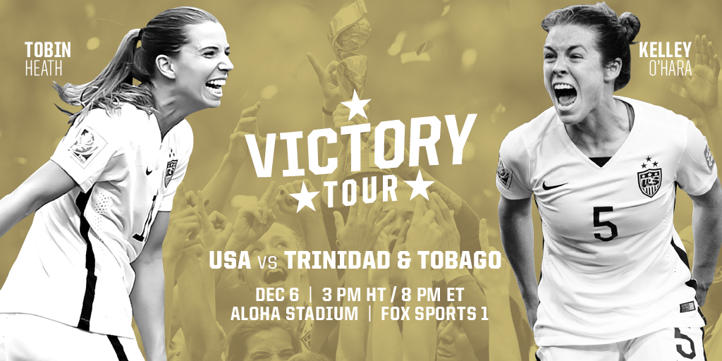 USWNT's tweet photo. On Dec. 6, the #USWNT will play its first match in Hawaii. More info: http://t.co/nBvGXDeFnK #VictoryTour #Aloha http://t.co/du1V0GiQNv