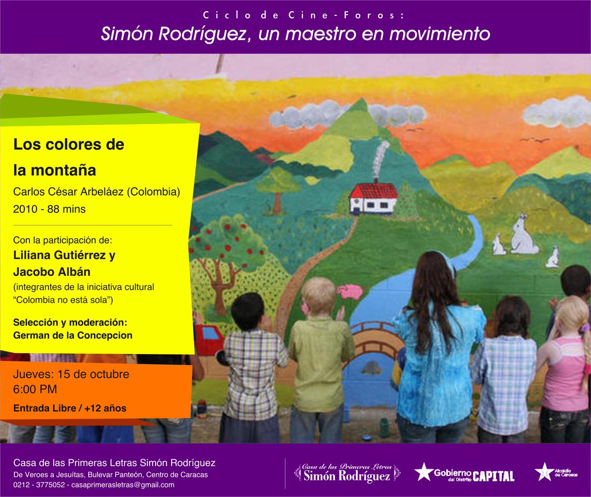 #NotiSapiens #HOY JUEVES #15Oct / CineForo: @LOSCOLORESDELAM + <a href="/sonreiranalapaz/">ColombiaNoEstaSola</a> / <a href="/ccstqqj/">Caracas Te Quiero</a> <a href="/ommproduccion/">OMMProduccion</a>