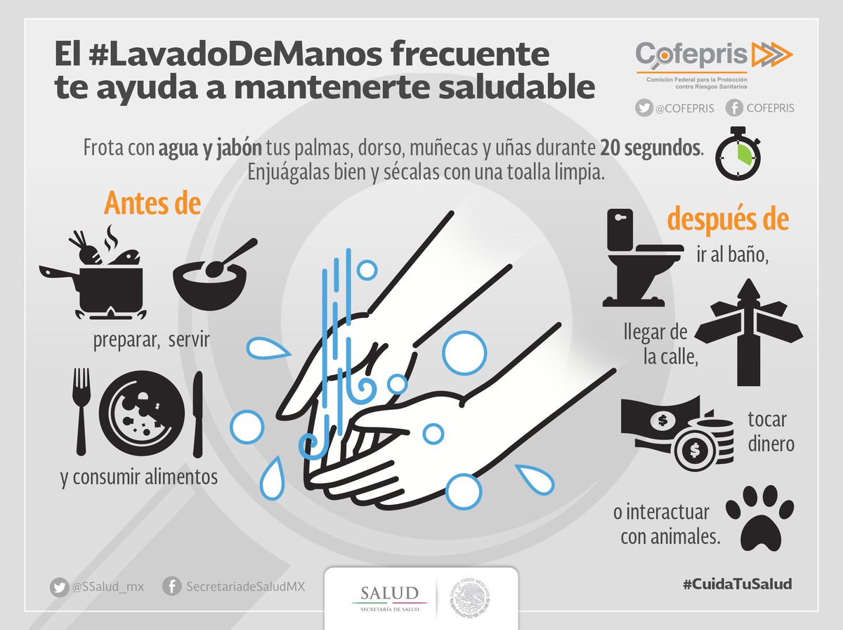 COFEPRIS's tweet photo. ¡#BuenDía! Para la #salud conservar, el #LavadoDeManos frecuente puedes aplicar. #CuidaTuSalud. https://t.co/ndZMKNKtR7
