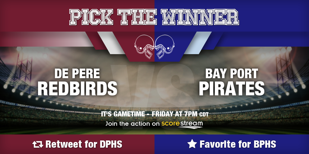 MicheleSStream's tweet photo. Who wins?
Retweet for De Pere (@redbirdfootball)
Fav for Bay Port (@BayPortHS)
Get the app ⏩ http://t.co/Qw4B57gEUU http://t.co/YUx9ujAbHa