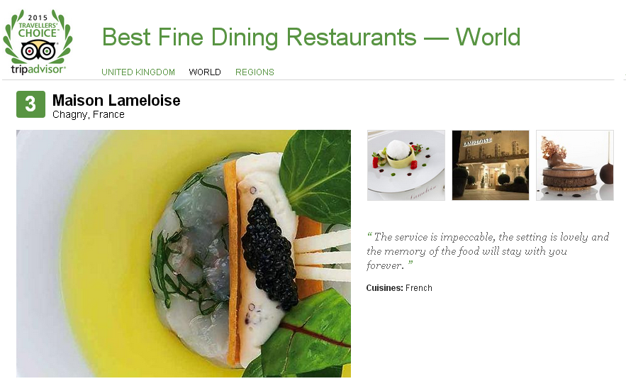 For the 3rd consecutive year, Lameloise is in the top 3 according tripadvisor reviews !
tripadvisor.co.uk/TravelersChoic…