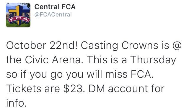 Reminder. Casting Crowns is NEXT WEEK on Thursday. DM me if you want more info about it!