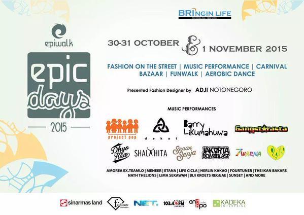 Akhir bulan kita main di Acara ini yaa :D
Banyak Band-Band keren lainnya!
Organized by : <a href="/KADEKAent/">Kadeka Primera Media</a>
#EPICdays2015