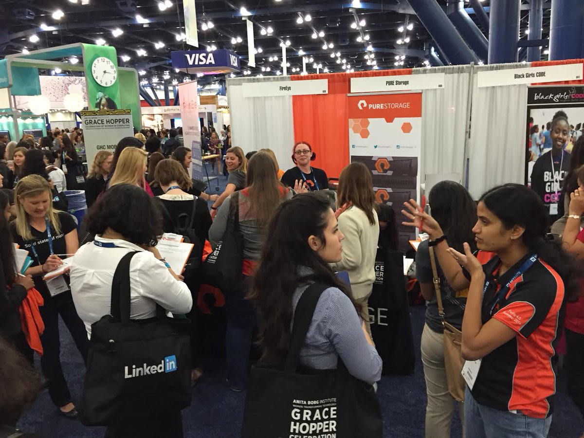 PureStorageU's tweet photo. Day 2 of the Grace Hopper Celebration of #womenincomputing! We've met some amazing #engineers. #GHC15 #womenintech http://t.co/34ylXc3xBv