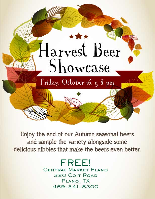 CentralMarket's tweet photo. Come join us Friday 5-8pm @our #Plano store for a Harvest Beer Showcase. Last chance to try these fantastic beers! http://t.co/5n2MyogBcw
