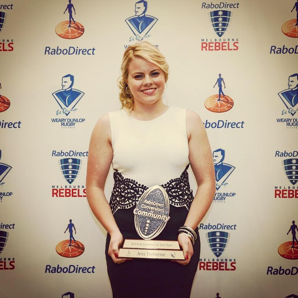 JessTreherne's tweet photo. @RaboDirectAU’s 2014 Volunteer of the Year. Off to the #WearyDunlop Lunch to honour the 2015 winner 
#C4C #RaboRugby http://t.co/mAz3buQveG