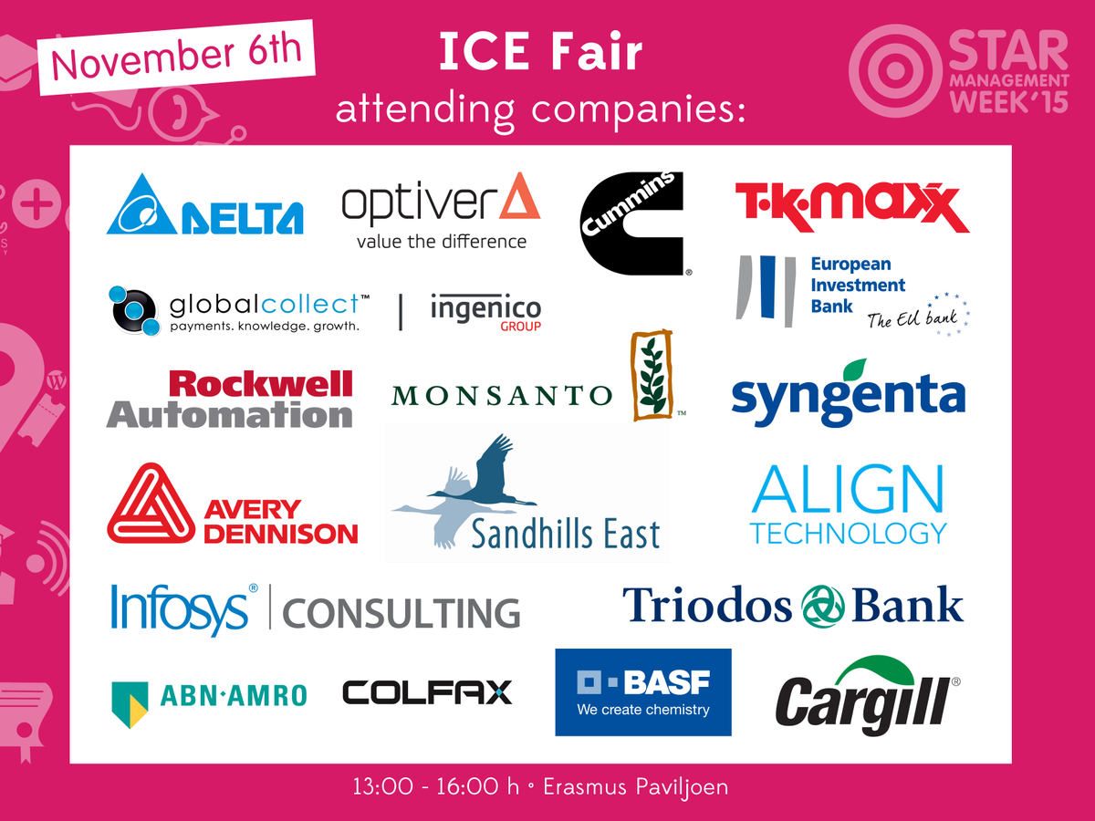 ManagementWeek's tweet image. Join the ICE Fair, November 6th in the Erasmus Paviljoen. The following 18 companies will attend. Be there! @rsmmba