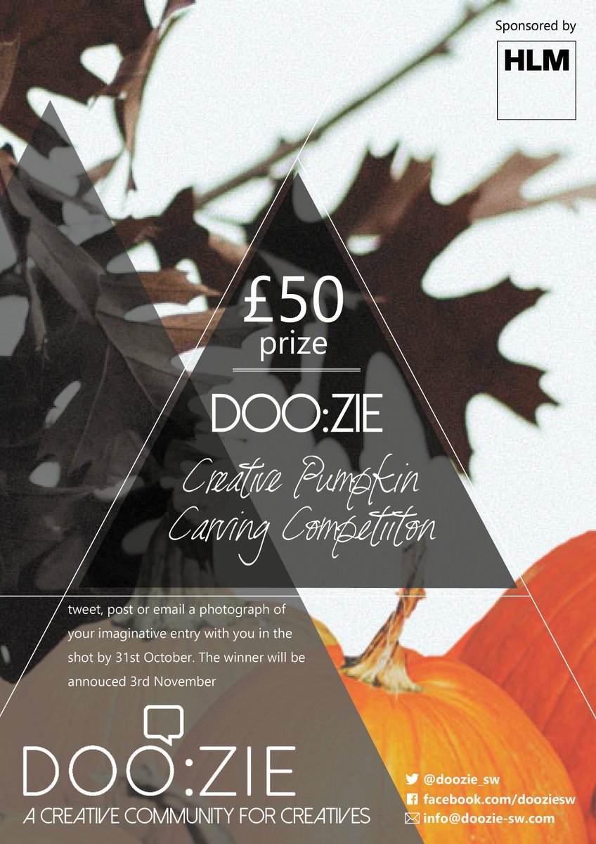 Be #creative this #autumn with <a href="/doozie_sw/">doo:zie south west</a> pumpkin carving contest £50 prize courtesy of <a href="/HLMArchitects/">HLM Architects</a> #halloween