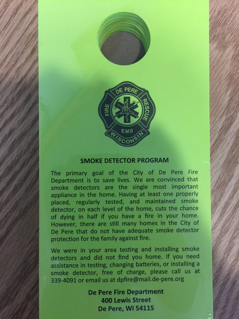 Dennis L Rubin On Twitter De Pere S 1st Ever Smoke Co Detector Dennis L Rubin On Twitter De Pere S 1st Ever Smoke Co Detector Blitz Dec 5 Getting Ready Now We Were Here Door Hangers Delivered Today