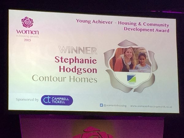 Onward_Homes's tweet photo. Well done to @stephhodgson1 @Contour_Homes who was crowned Young Achiever @womeninhousing awards #wih2015 https://t.co/nnbyiRZGi2