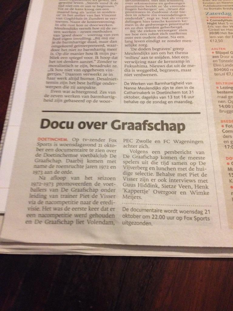 in <a href="/dgachterhoek/">De Gelderlander</a> aandacht voor documentaire (gemaakt door <a href="/OctonetNL/">Octonet</a>) die @FOXSportsnl as woensdag om 22.00 brengt.