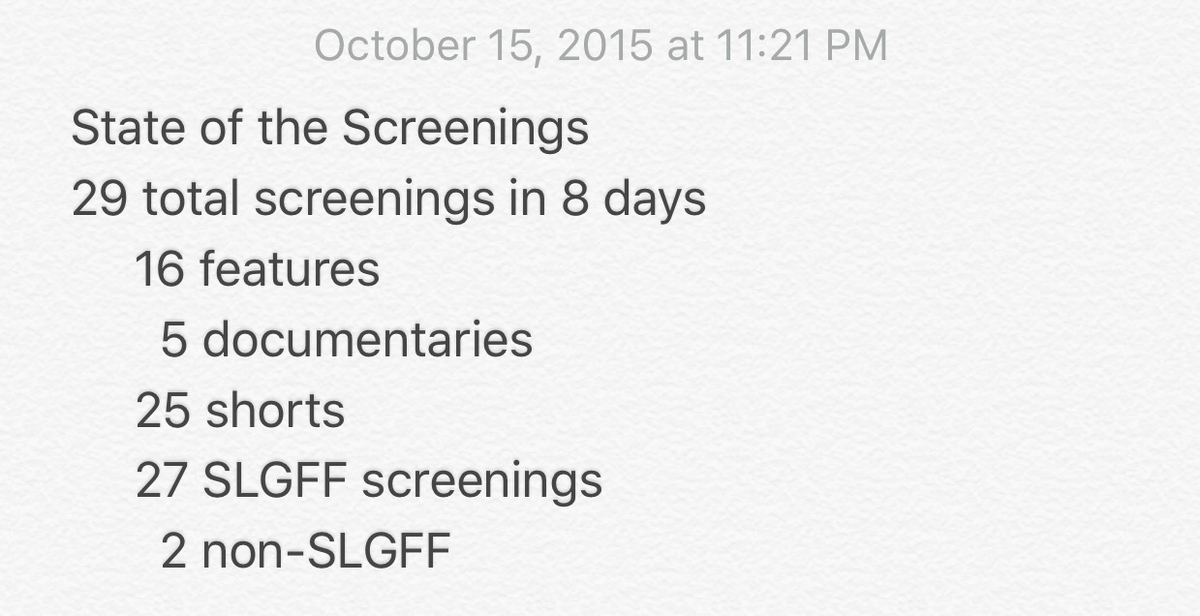 filmfreakmafia's tweet photo. three more days of the 2015 #SLGFF and here’s where we stand @3dollarbillcine http://t.co/97ahCiSUds