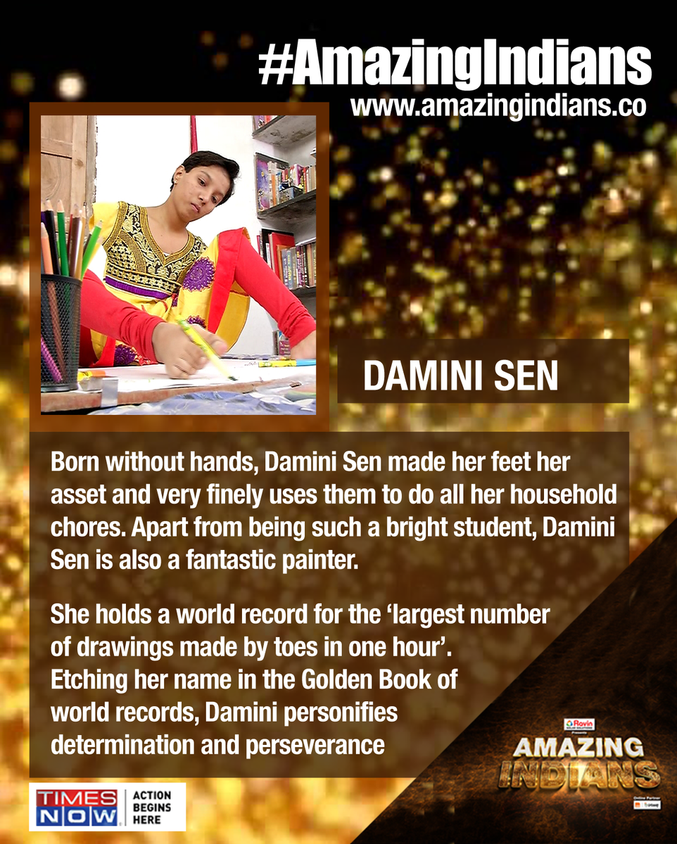 TimesNow's tweet photo. Born without hands, Damini Sen made her feet her asset #AmazingIndians http://t.co/0NVmig9b3D