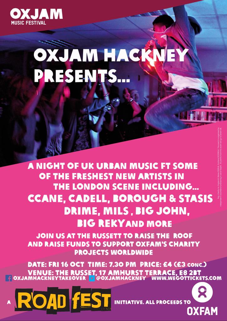 oxjamhackney's tweet image. Tonight we have new UK Grime acts @TheRusset for @oxfamgb @EastLondonRadio @hoxtonradio #Oxjam2015 #volunteering