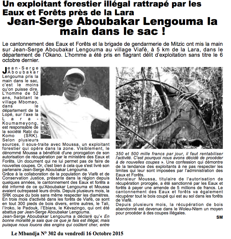 #Gabon #Exploitation #Bois #Viafè un exploitant illégal appréhendé par les eaux et forêts et la gendarmerie