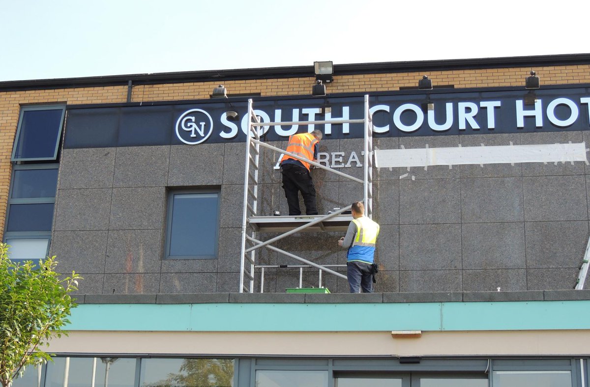 We're currently refurbishing the signage for @southcourthotel. A great job on the front entrance so far! #signage