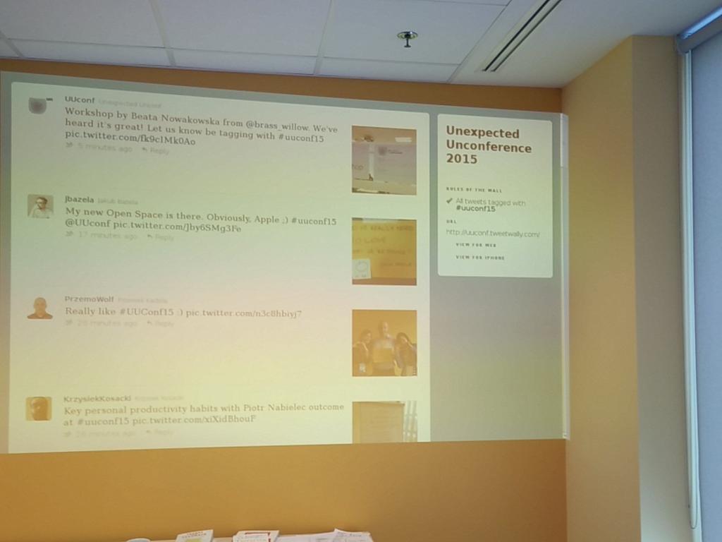 KrzysiekKosacki's tweet photo. Tweet wall at #uuconf15. http://t.co/xDKX6eiHiH