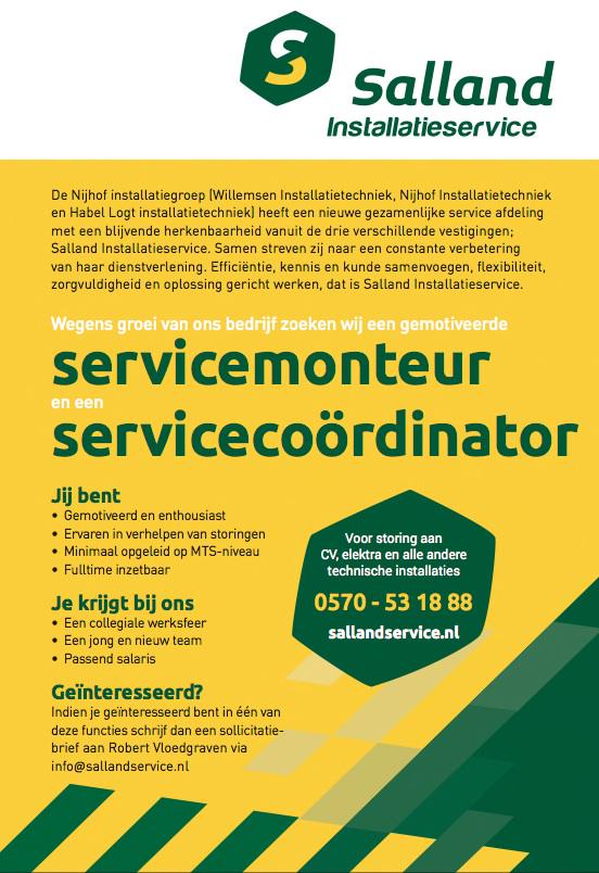 Onze collega's van <a href="/Sallandservice/">SallandService</a> zoeken nieuwe collega's #servicecoordinator #servicemonteur #vacature