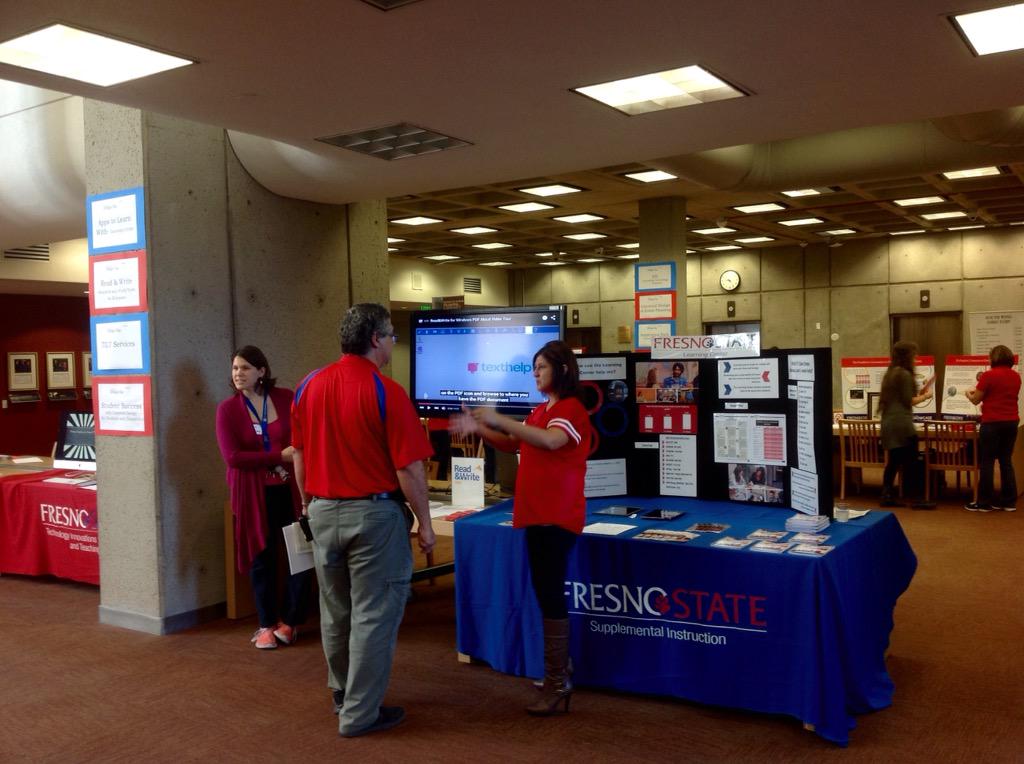 Fresno_State's tweet photo. #HappeningNow- Free food & win a tablet! Tech experts for #UniversalDesignDay @MaddenLibrary http://t.co/a6BenpisfE http://t.co/txr5sXHPAj
