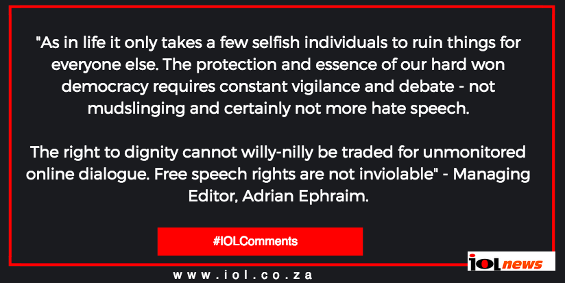 IOL's tweet photo. ICYMI: Dear reader, we're closing comments. Read more>> http://t.co/S2HEtK8vnM #IOLComments http://t.co/cDcEtJgfXC