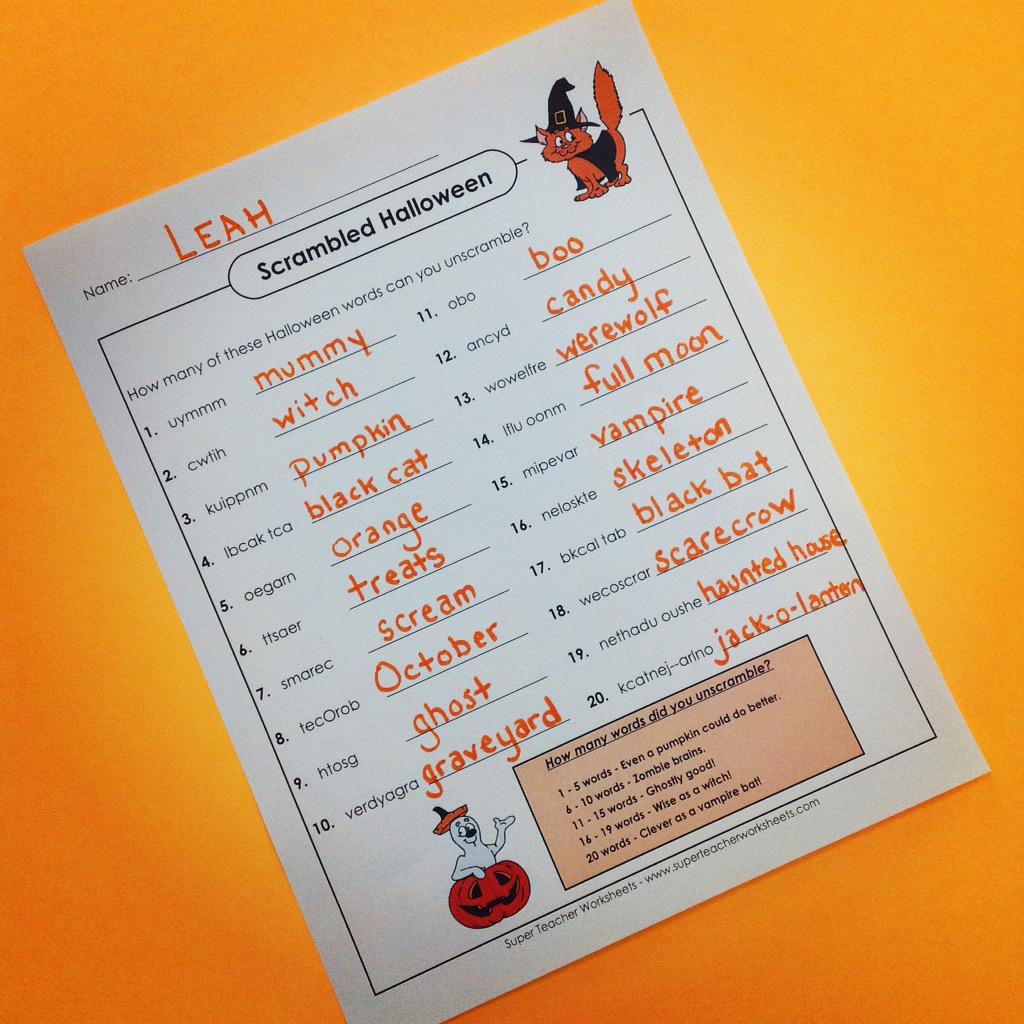superteacherworksheets on twitter scrambled halloween fun from super teacher worksheets https