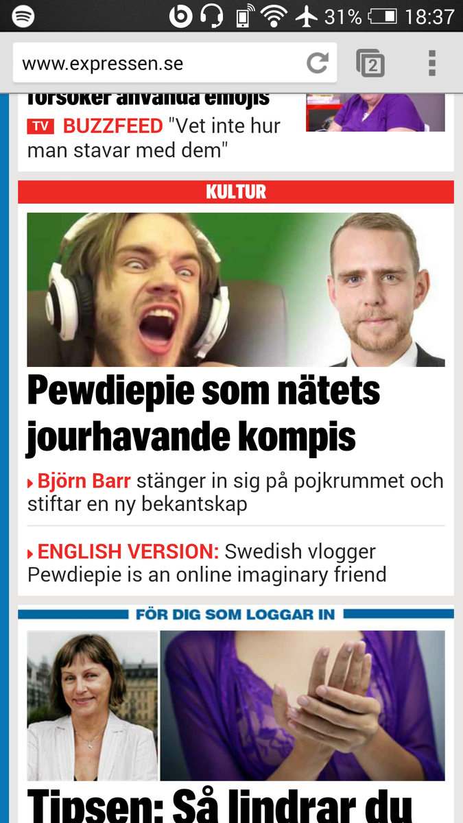 ZipifY's tweet photo. Ey Felix! Dem har skrivit om dig på Expressen. En bra artikel!! :):):)
http://t.co/z3DV7uWqpk
@pewdiepie http://t.co/lAMhN4n8na