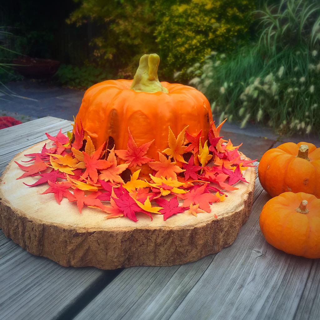 Chocolate and pumpkin spice Bundt with edible leaves and stalk