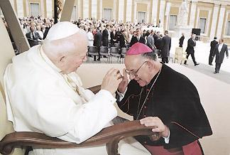 arlingtonchurch's tweet photo. #OnThisDay 37 yrs ago, Pope Saint John Paul II was elected. Here @Bishop_Loverde meets #PopeSaint JPII. #prayforus! http://t.co/fjPNXR6A6L