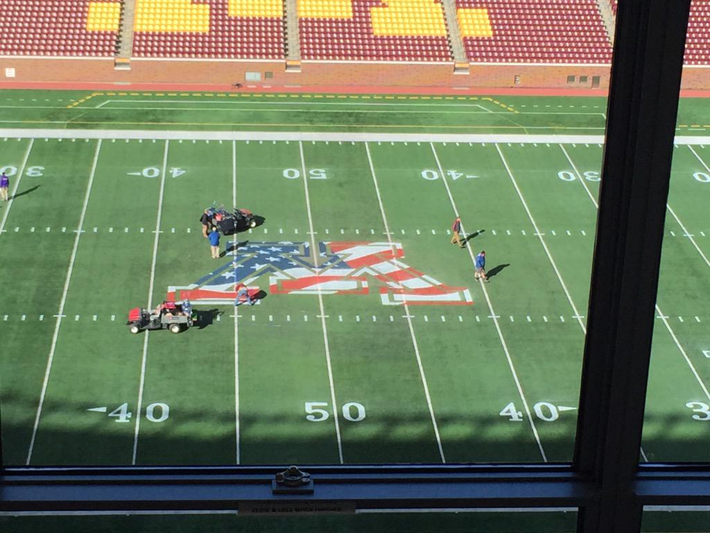 Mid field logo going down right now. Looking good. #ThankYouMilitary  #USA