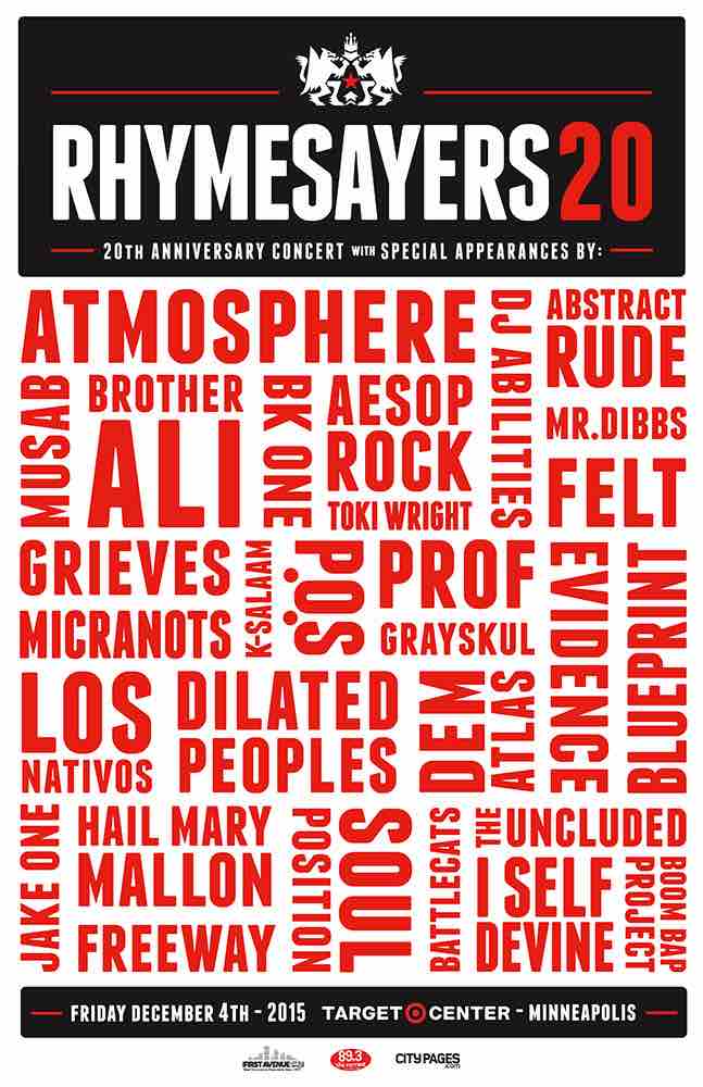 XXL's tweet image. .@AesopRockWins, @atmosphere and more will headline the @rhymesayers 20th anniversary show: bit.ly/1X9rno2
