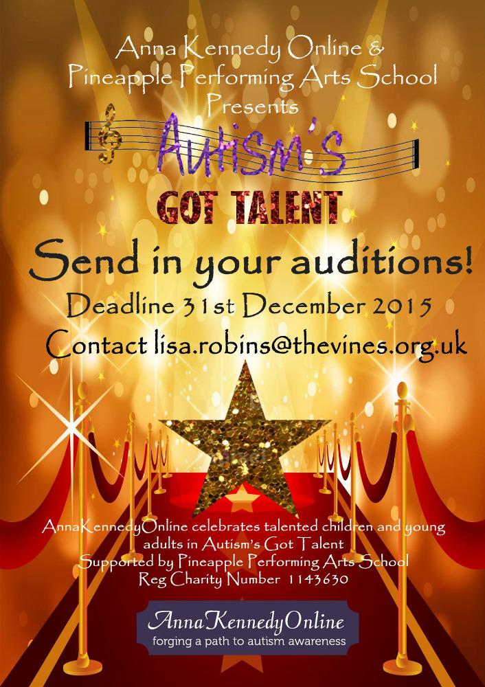 AnnaKennedy1's tweet photo. Send in auditions 4 Autisms got Talent lisa.robins@thevines.org.uk Theatre booked May 7 @mrjakedwood presenting again http://t.co/4aZWeEx4Ry
