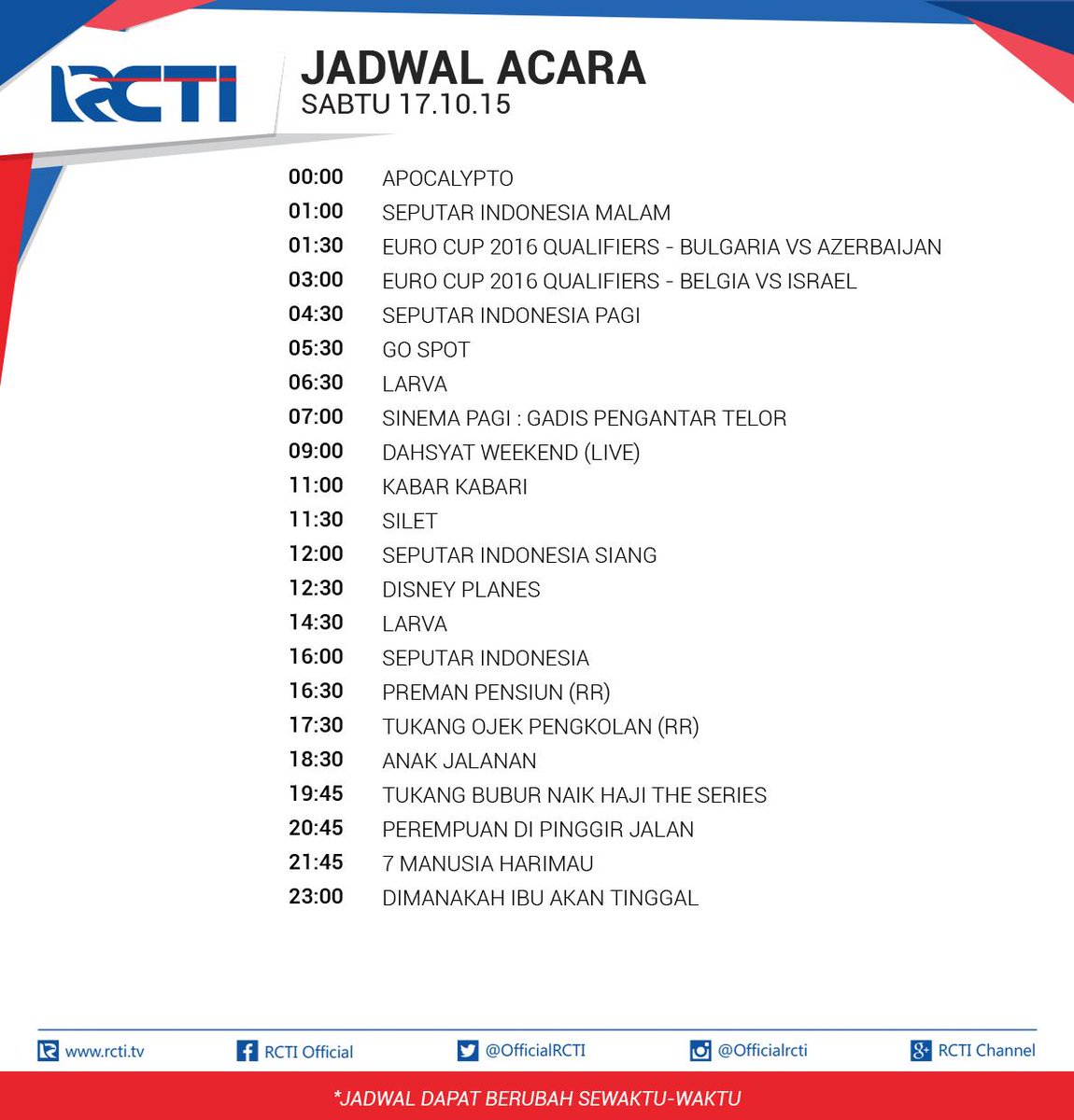 Rcti Pa Twitter Happy Weekend Sob Ada Program Yang Kamu Tunggu Gak Hari Ini Coba Cek Dl Dong Jadwal Tayang Rcti Hari Ini D T Co Lyvnpogxa3