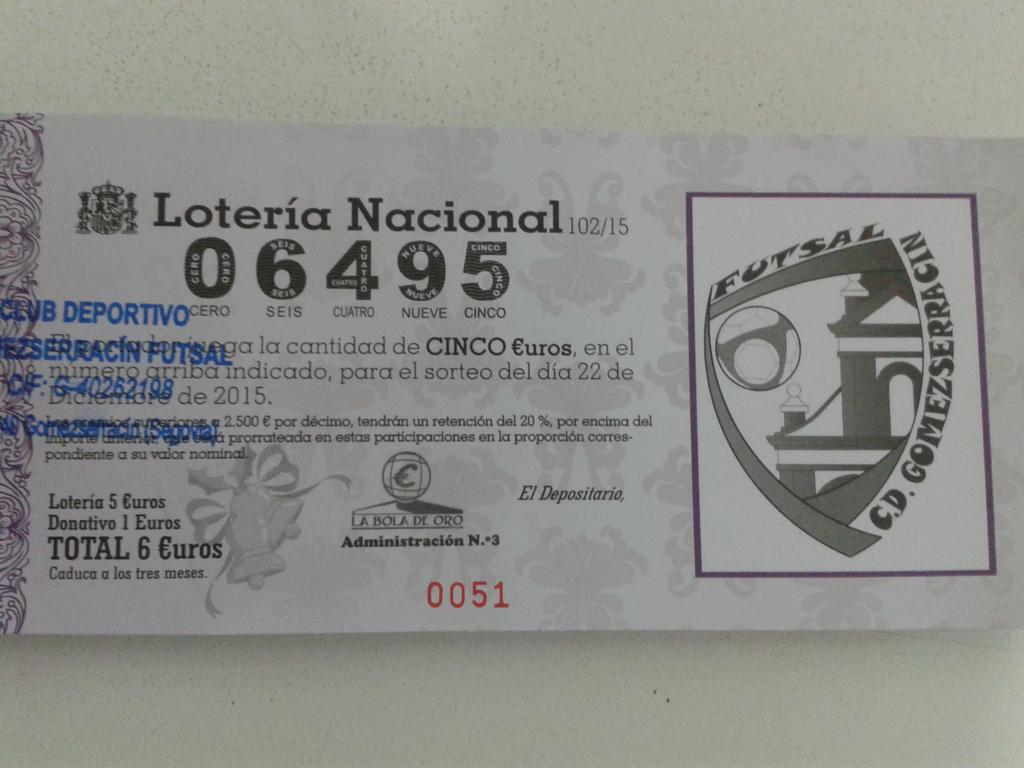 Gomezfutsal's tweet photo. Ya tenemos disponible la LOTERIA DE NAVIDAD Nº: 06495 (Precio 6€). Para adquirirla contacte con cualquier jugador... http://t.co/fngKIBLgb3