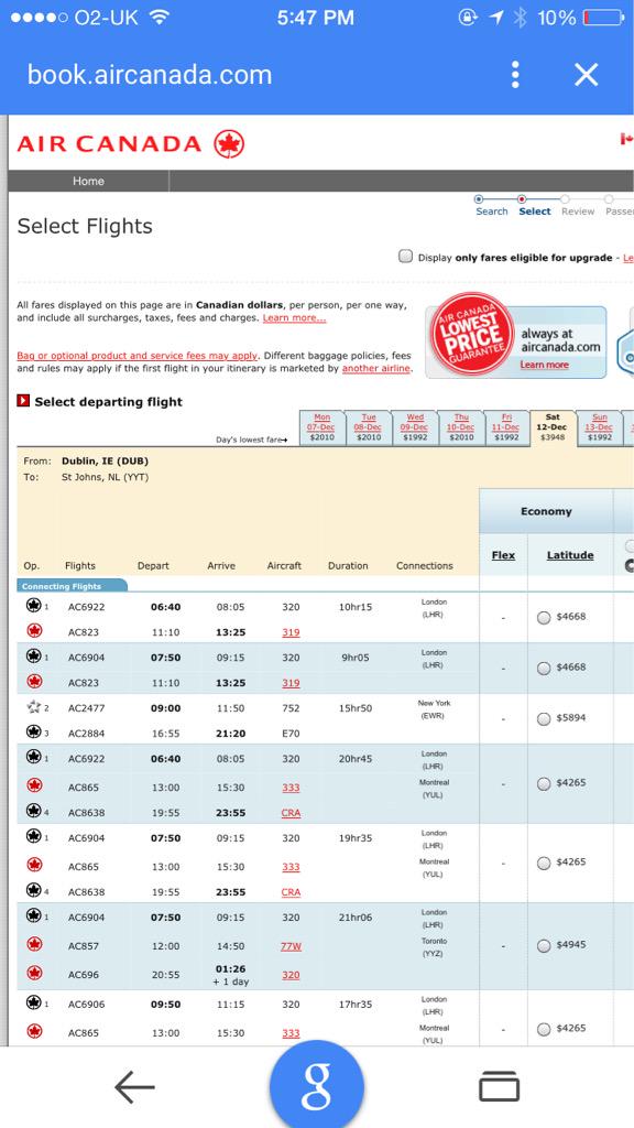 $3948.00 ONE WAY from Dub to YYT. <a href="/AirCanada/">Air Canada</a> did you somehow confuse Christmas with April Fools?? #waytoomuch