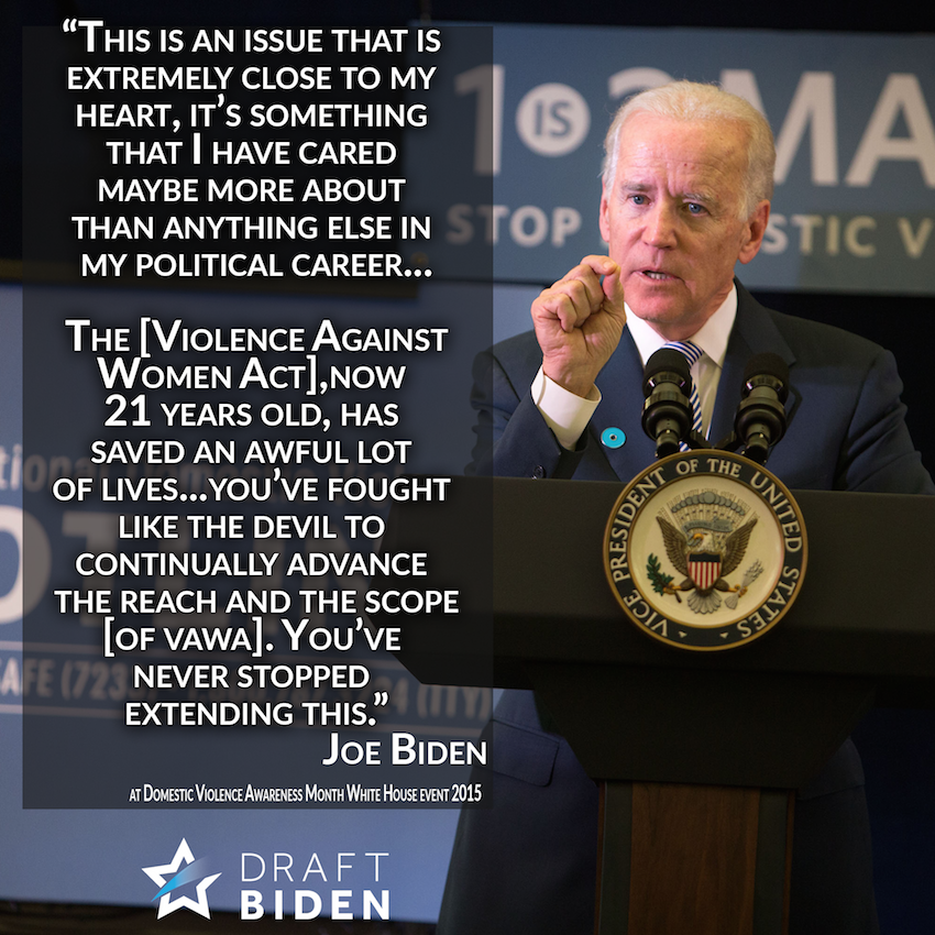 draftbiden's tweet photo. Biden has worked for over 20 years to strengthen legislation that protects women from domestic violence #BidenQuotes http://t.co/5BDZ104AjZ