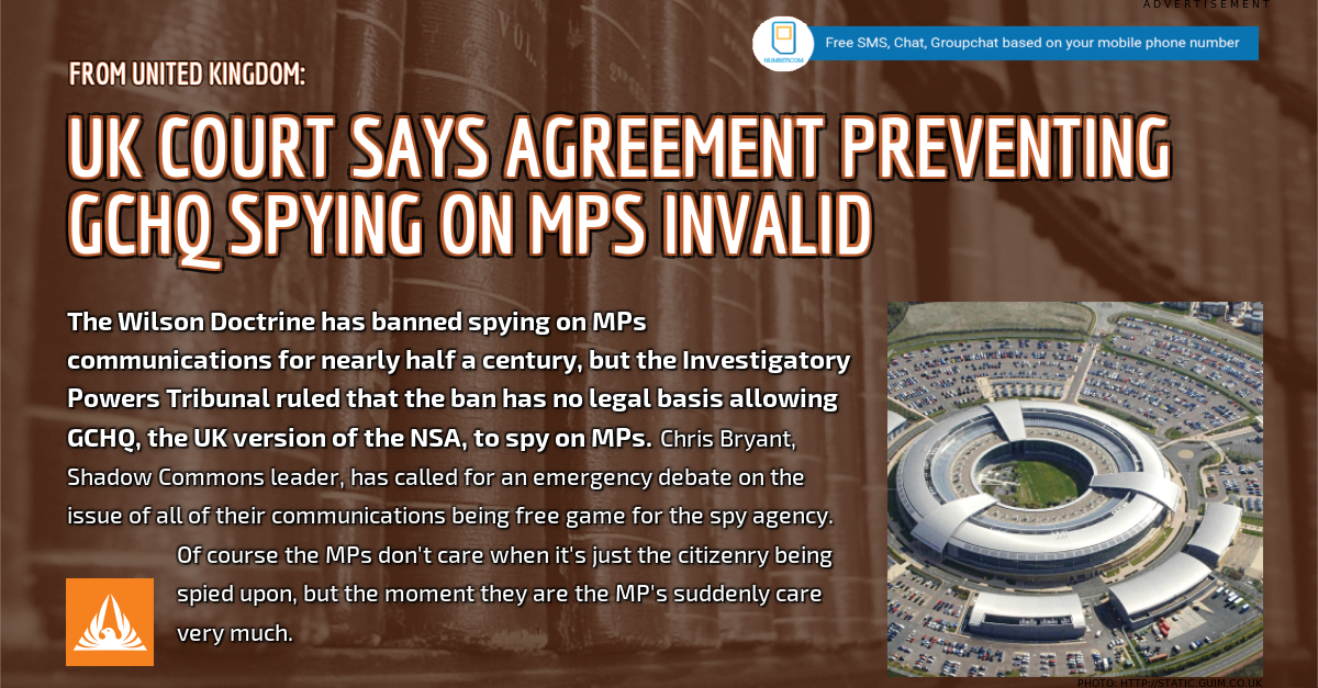 FalconwingNews's tweet photo. #UK Court says agreement preventing #GCHQ #spying on MPs invalid [http://t.co/nIKseaYB9z] http://t.co/DWWkiUp8Z9