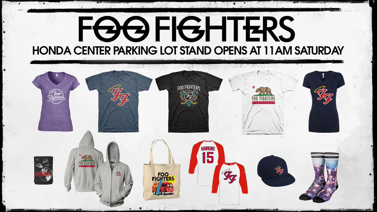 Anónimo Fácil Interesante Foo Fighters en Twitter: "Anaheim! Merch stands open at @HondaCenter​  parking lot at 11a on Sat. Select items only available at outside stands  http://t.co/D7jiLmWOHo" / Twitter