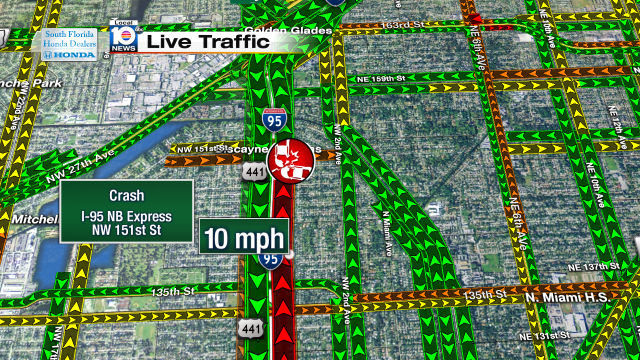 Crash on I-95 NB express at NW 151st St. Speeds at 10mph #traffic #miami @JeniseFernandez http://t.co/sxa0sEdBrF