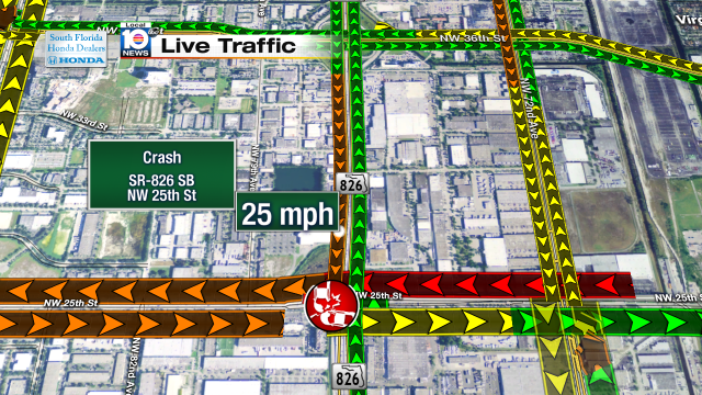 Crash on SR-826 SB at NW 25th St. Speeds at 25mph #traffic #miami @JeniseFernandez http://t.co/gsGNq3uIeD
