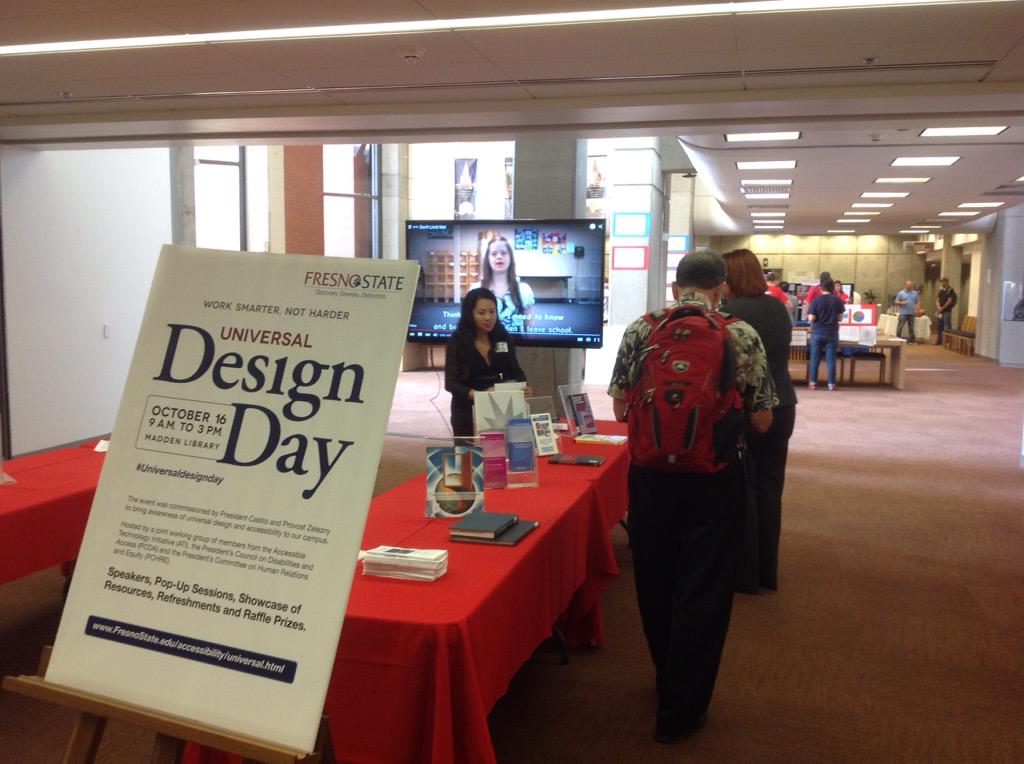Fresno_State's tweet photo. #HappeningNow- #UniversalDesignDay @MaddenLibrary! Learn how it helps everyone have accessibility to learn. Prizes! http://t.co/ywimILpLDX