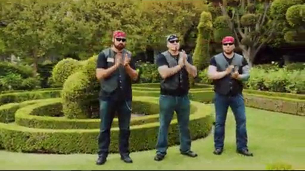 columshood's tweet photo. #HeyEverbodyMusicVideo @5SOS back by popular demand .... the three random biker dudes!!!!! 😂😜 http://t.co/mwbes8xUrO