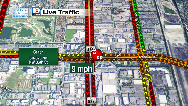 Crash on SR-826 NB at NW 36th St. Speeds at 9mph #traffic #miami @JeniseFernandez http://t.co/Yq2XFtDMYS