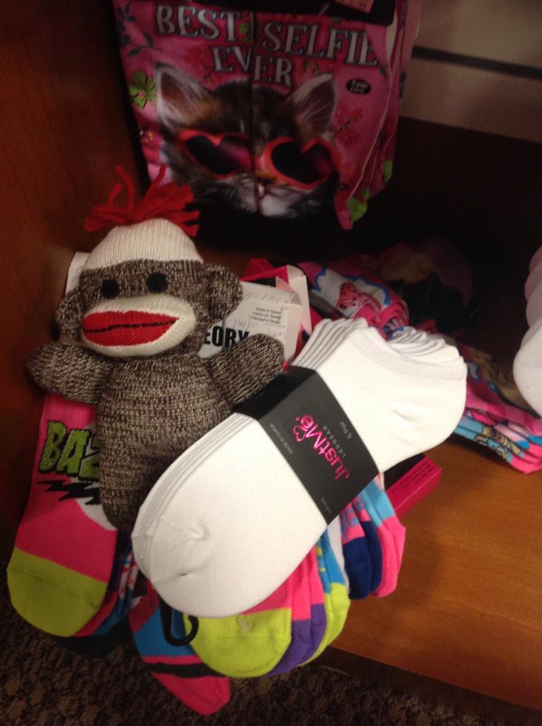UptownKristen's tweet photo. #SeymoreSockMonkey found some socks for #sacsockdrop http://t.co/CwWuqpesw3
