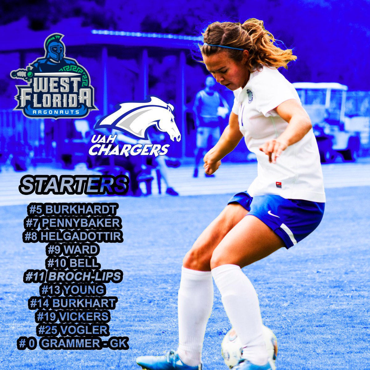GoArgos's tweet photo. Your #UWFSoccer women's team starters vs. @UAHChargers. Live Stats: http://t.co/g3sH60Ct5O http://t.co/8Qu4Ixiazr