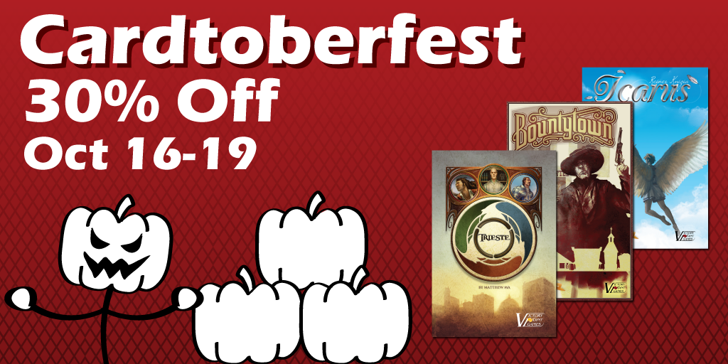 VPGame's tweet photo. Happy Cardtoberfest! To celebrate we're giving you 30% off Trieste, Bountytown, and Icarus!
http://t.co/Yi01iVO9DB http://t.co/bbRb3oGpaO