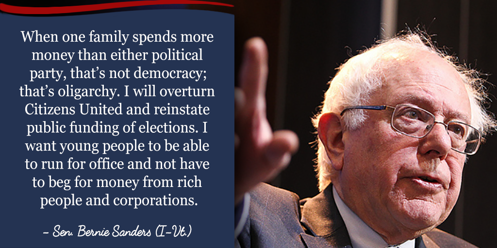 SenSanders's tweet photo. I want young people to be able to run for office and not have to beg for money from rich people and corporations. http://t.co/42q5lJDY6A
