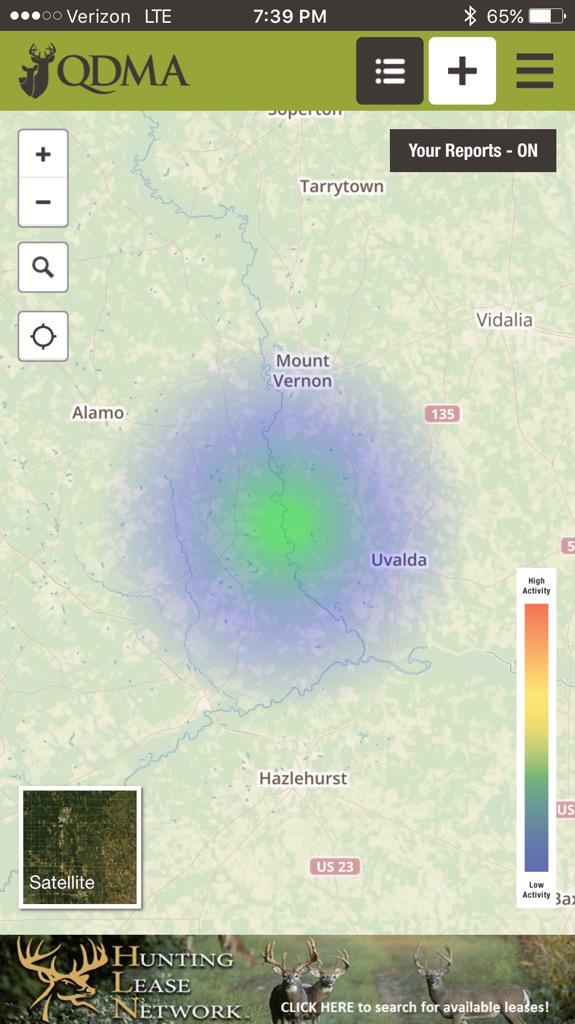 LindsayThomasJr's tweet photo. I put a little color on the #DeerTracker heat map in south Ga just now. Deer moved early. White oak acorns falling. http://t.co/uK7cpH6vsf