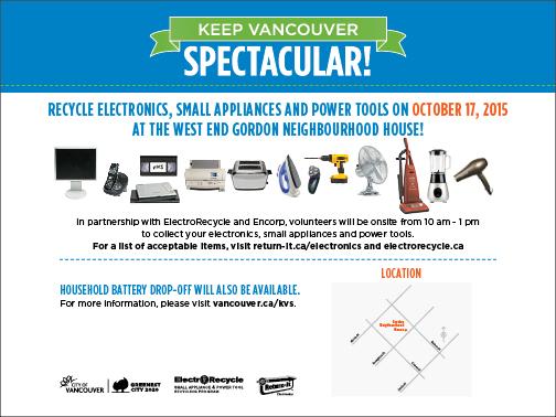 Electronics Recycling TOMORROW in West End - 10am - 1pm @ Gordon Neighbourhood House. Small appliances &amp; batteries!