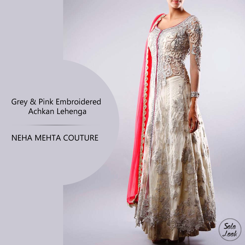 sololook's tweet photo. This is Grey hand embroidered  achkan with deep back comes with a contrast Pink Net Dupatta. http://t.co/6tTc0ZvvcU http://t.co/sh48sRuqgW