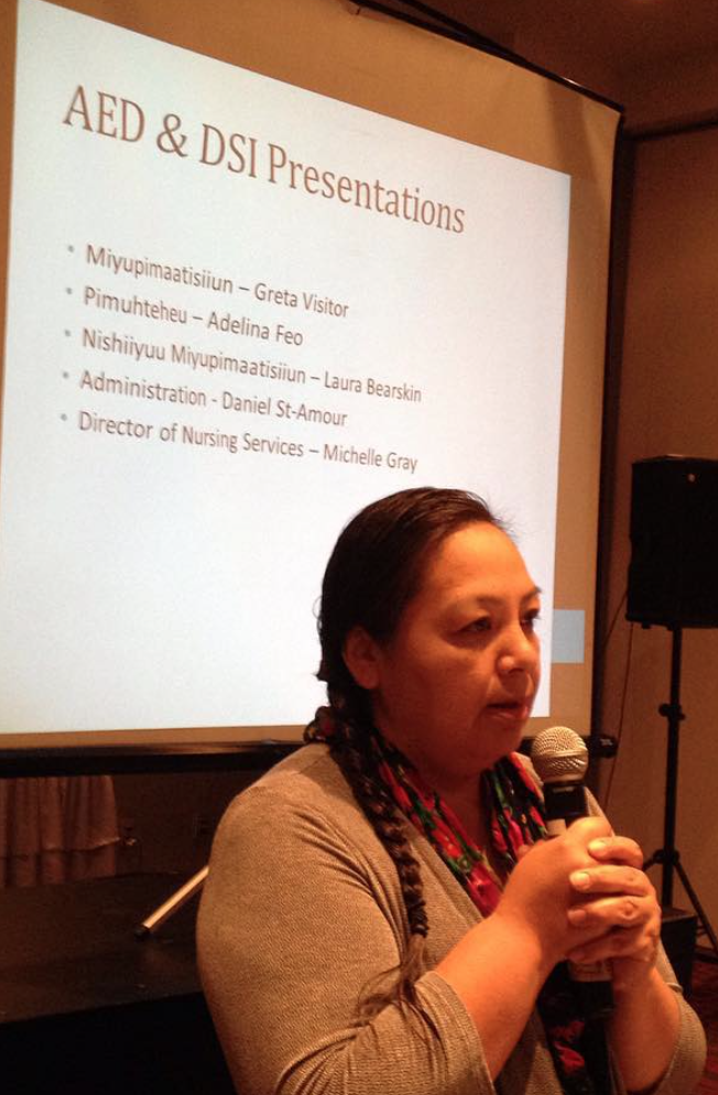 creehealth's tweet photo. Laura Bearskin gives moving speech at #CPDP2015 &amp; asks all 2 try understand history of #cree people.Standing ovation http://t.co/UuhgKvCdhO